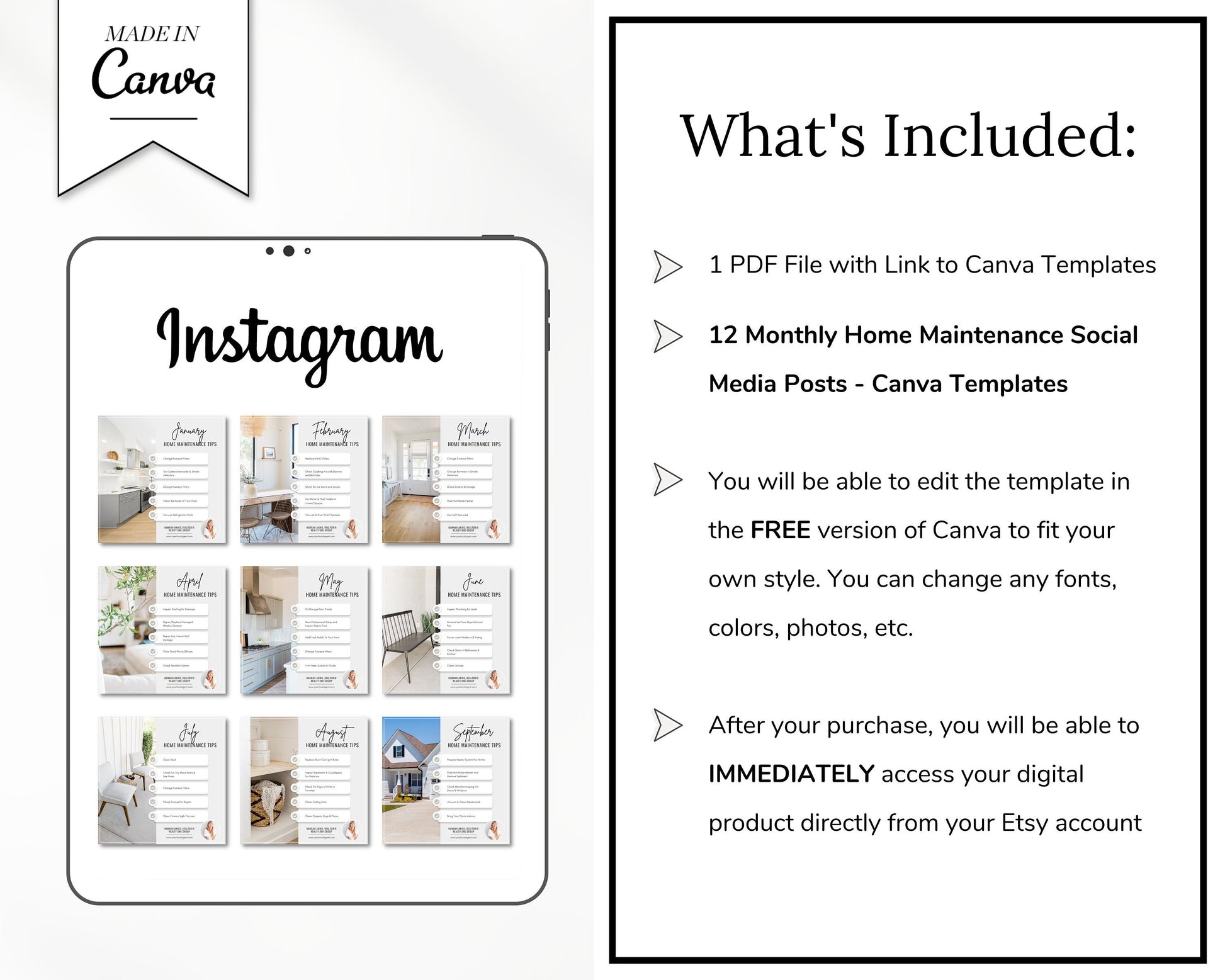 Monthly Maintenance Tips Instagram Posts | ReaI Estate Instagram Posts & Facebook Posts | Real Estate Marketing Canva Templates | Flyer