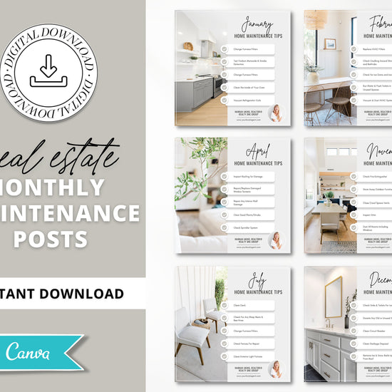 Monthly Maintenance Tips Instagram Posts | ReaI Estate Instagram Posts & Facebook Posts | Real Estate Marketing Canva Templates | Flyer