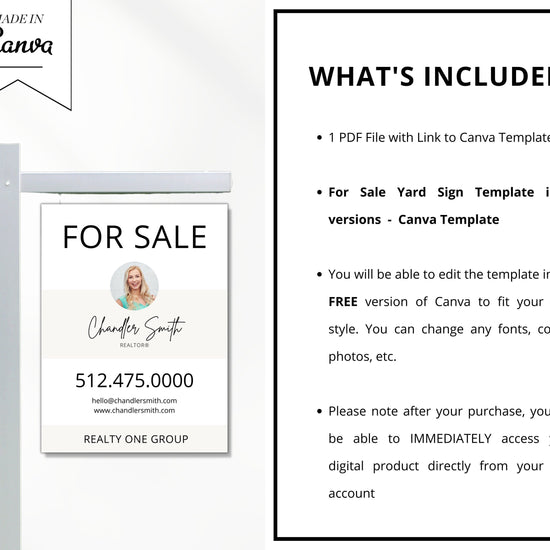 Real Estate Yard Sign Template | For Sale Yard Sign | Customizable For Sale Signage | Canva Template | Canva Template | Modern For Sale Sign