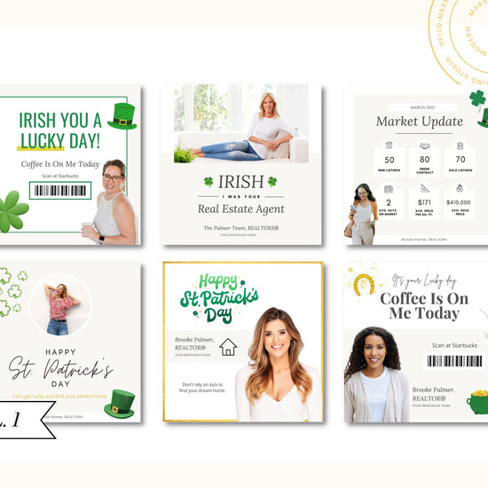 St Patricks Day Instagram Posts | Real Estate Agent Marketing Canva Templates | Real Estate Social Media Posts | St Patricks Day Pop By