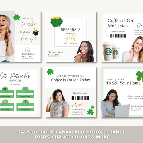 St Patricks Day Instagram Posts | Real Estate Agent Marketing Canva Templates | Real Estate Social Media Posts | St Patricks Day Pop By