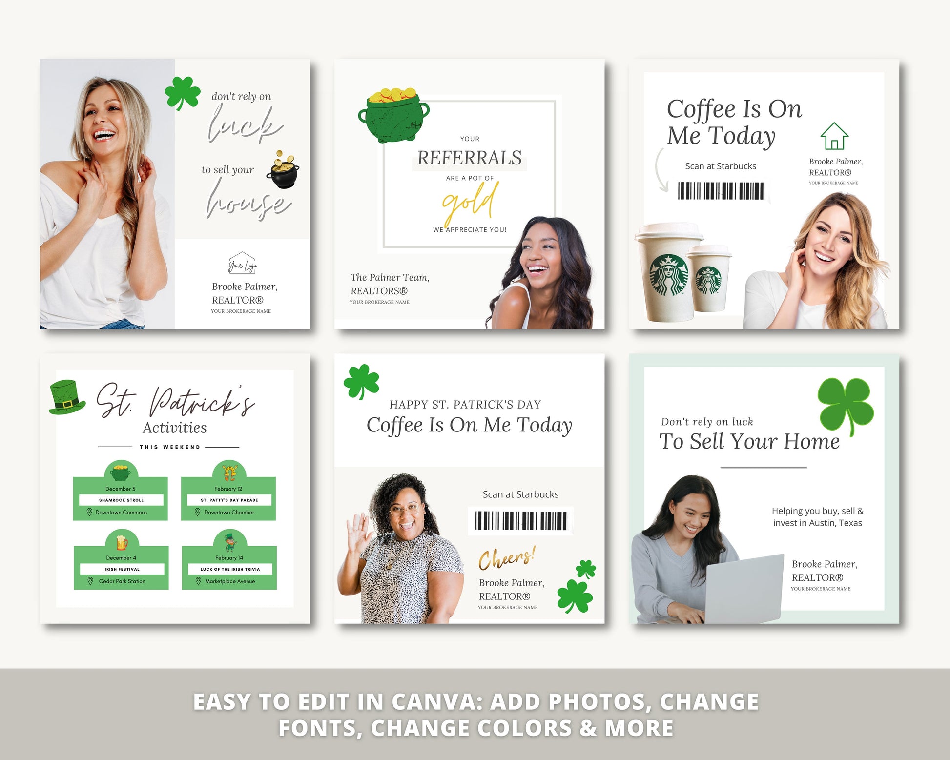 St Patricks Day Instagram Posts | Real Estate Agent Marketing Canva Templates | Real Estate Social Media Posts | St Patricks Day Pop By