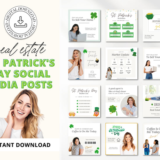 St Patricks Day Instagram Posts | Real Estate Agent Marketing Canva Templates | Real Estate Social Media Posts | St Patricks Day Pop By