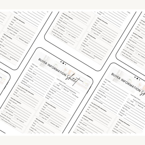 Buyer Information Sheet | Client Info | Client In-take Sheet | Real Estate Information Sheet | Client Transaction Form | Client Welcome
