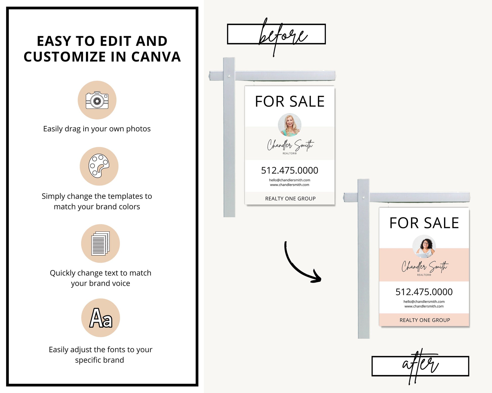 Real Estate Yard Sign Template | For Sale Yard Sign | Customizable For Sale Signage | Canva Template | Canva Template | Modern For Sale Sign