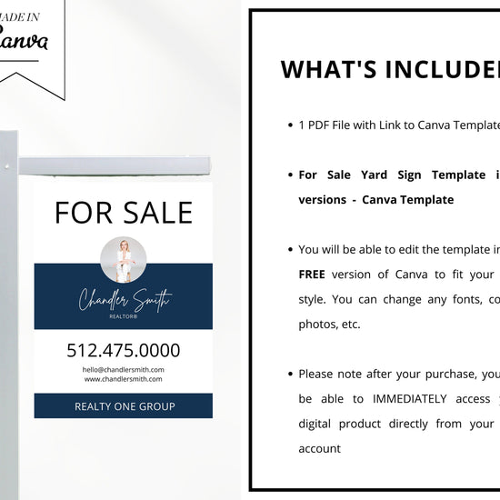 Real Estate Yard Sign Template | For Sale Yard Sign | Customizable For Sale Signage | Canva Template | Canva Template | Modern For Sale Sign