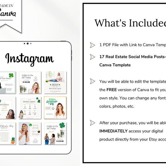 St Patricks Day Instagram Posts | Real Estate Agent Marketing Canva Templates | Real Estate Social Media Posts | St Patricks Day Pop By