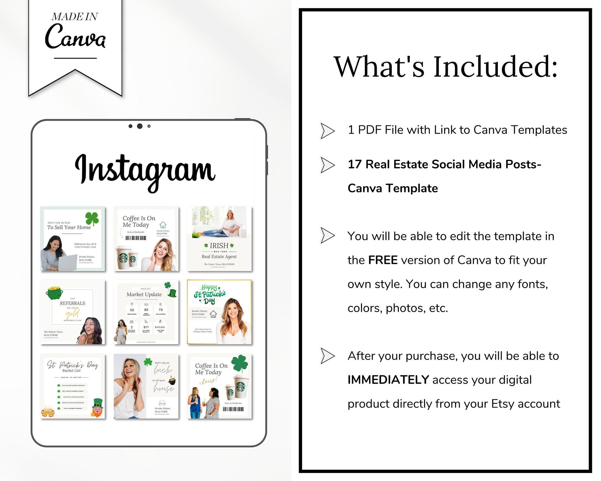 St Patricks Day Instagram Posts | Real Estate Agent Marketing Canva Templates | Real Estate Social Media Posts | St Patricks Day Pop By
