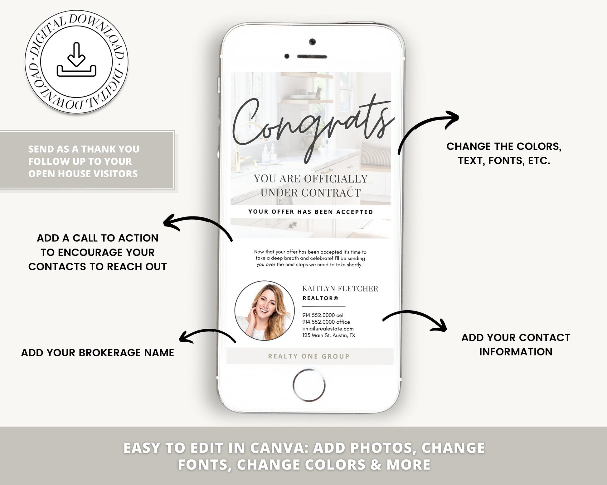Digital Under Contract Congratulations Card | Real Estate Business Card | Real Estate Marketing | Entrepreneur | Open House | Home Buyer