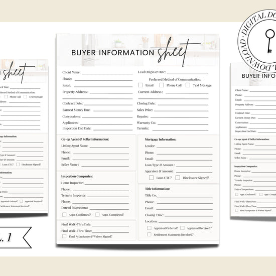 Buyer Information Sheet | Client Info | Client In-take Sheet | Real Estate Information Sheet | Client Transaction Form | Client Welcome