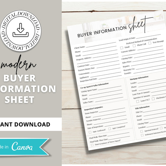 Buyer Information Sheet | Client Info | Client In-take Sheet | Real Estate Information Sheet | Client Transaction Form | Client Welcome