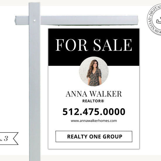 Black Real Estate Yard Sign Template | For Sale Yard Sign | Customizable For Sale Sign | Canva Template | Black Modern For Sale Listing Sign