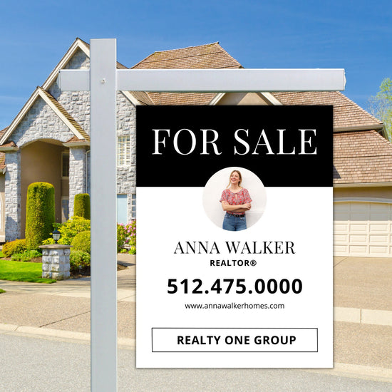 Black Real Estate Yard Sign Template | For Sale Yard Sign | Customizable For Sale Sign | Canva Template | Black Modern For Sale Listing Sign