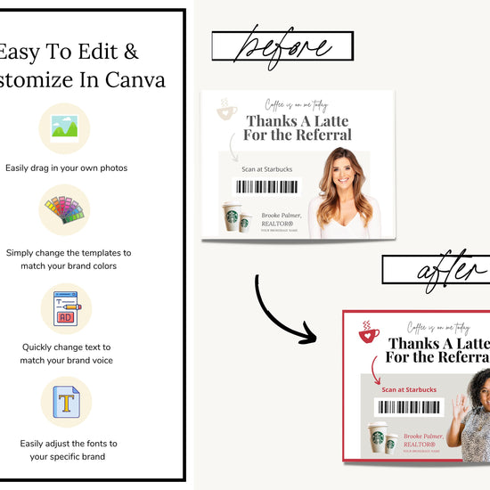 Referral Postcard | Thanks A Latte for the Referral | Real Estate Marketing | Real Estate Farming Card | Real Estate Coffee Gift Card