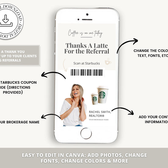 Digital Referral Card | Thanks A Latte for the Referral | Real Estate Marketing | Real Estate Farming Card | Real Estate Coffee Gift Card