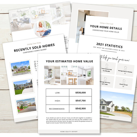 Home Equity Report | CMA Packet Clients | Comparative Market Analysis | Listing Presentation | Seller Guide Real Estate Prospecting | Canva