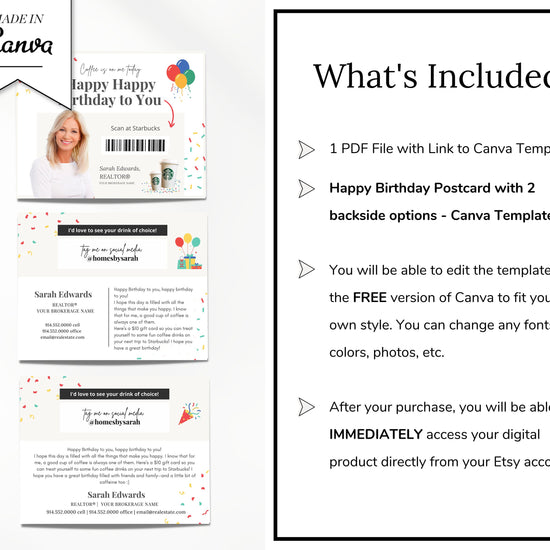 Happy Birthday Postcard | Coffee Birthday Cards | Real Estate Marketing | Real Estate Farming Card | Real Estate Coffee Birthday Gift Card