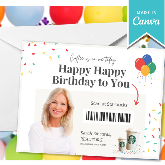 Happy Birthday Postcard | Coffee Birthday Cards | Real Estate Marketing | Real Estate Farming Card | Real Estate Coffee Birthday Gift Card