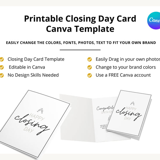 Happy Closing Day Real Estate Greeting Card | Real Estate Agent Card | Mortgage Lender Cards | Loan Officer Cards Real Estate Canva Template