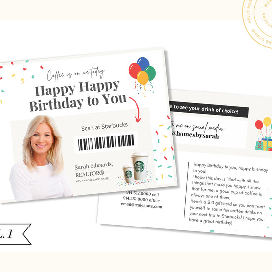 Happy Birthday Postcard | Coffee Birthday Cards | Real Estate Marketing | Real Estate Farming Card | Real Estate Coffee Birthday Gift Card