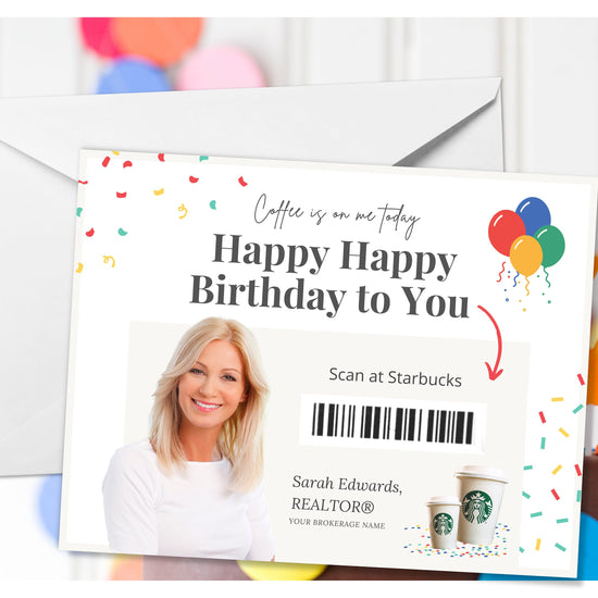 Happy Birthday Postcard | Coffee Birthday Cards | Real Estate Marketing | Real Estate Farming Card | Real Estate Coffee Birthday Gift Card
