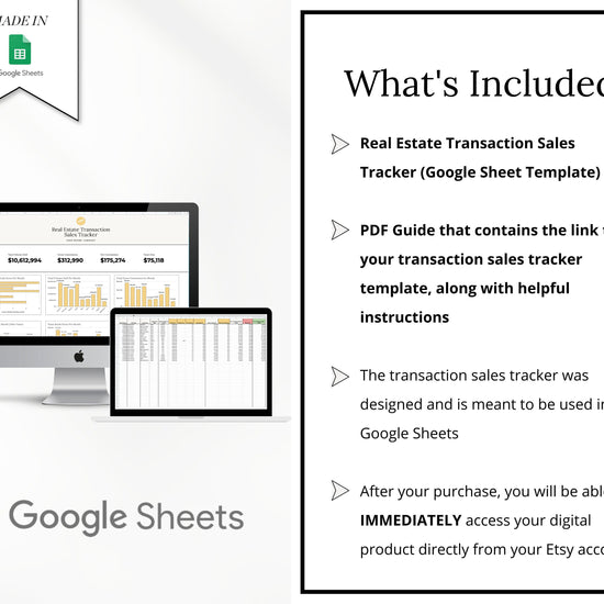 Real Estate Transaction Tracker | Real Estate Sales Tracker | Income Statement | Real Estate Goal Tracker | Income Tracker | Bookkeeping