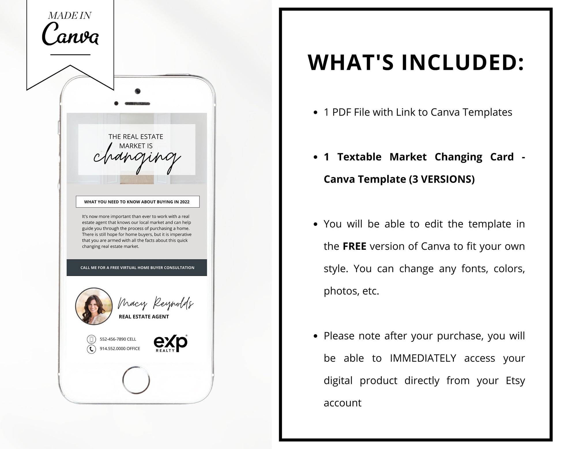 Digital Textable Card | Real Estate Business Card | Market Changing | Interest Rates | Real Estate Marketing | Prospecting Flyer | Canva