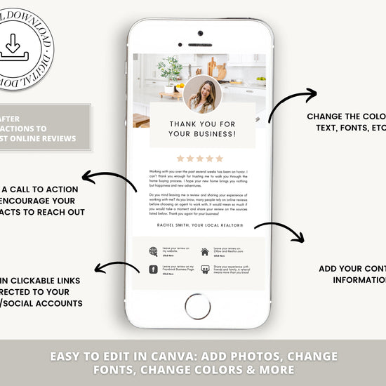Client Review Request Textable Card | Real Estate Agent Marketing | Entrepreneur Client Testimonials | Canva Template | Referral Request