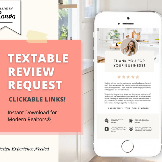 Client Review Request Textable Card | Real Estate Agent Marketing | Entrepreneur Client Testimonials | Canva Template | Referral Request