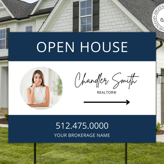 Real Estate Yard Open House Sign Template | For Sale Yard Sign | Customizable For Sale Signage | Open House Directional | Canva Template