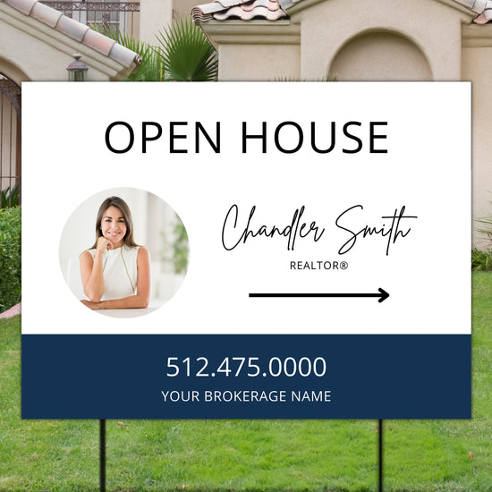Real Estate Yard Open House Sign Template | For Sale Yard Sign | Customizable For Sale Signage | Open House Directional | Canva Template