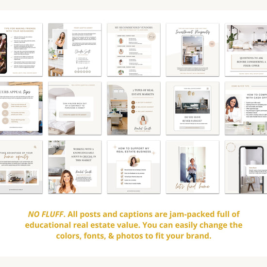 August Real Estate Captions & 31 Matching Real Estate Canva Posts | Real Estate Instagram Posts | Real Estate Marketing | Canva Template