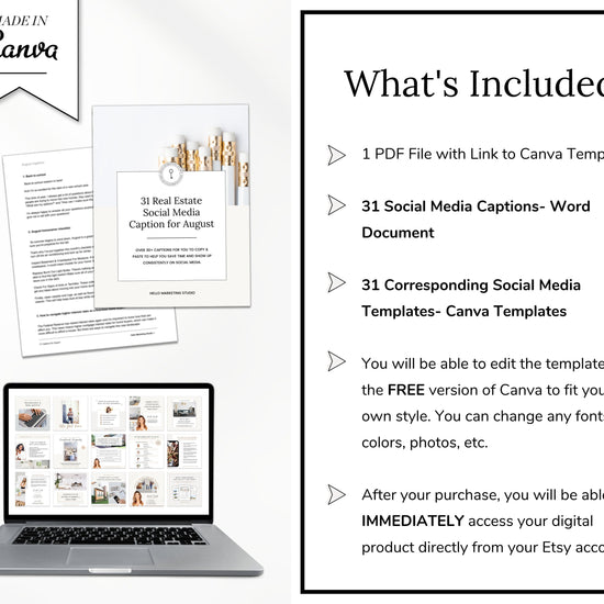 August Real Estate Captions & 31 Matching Real Estate Canva Posts | Real Estate Instagram Posts | Real Estate Marketing | Canva Template