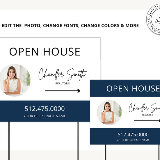 Real Estate Yard Open House Sign Template | For Sale Yard Sign | Customizable For Sale Signage | Open House Directional | Canva Template
