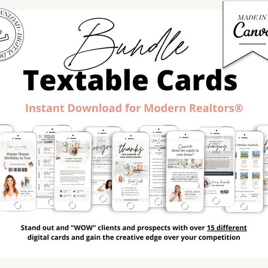 Digital Business Card Bundle | Textable Real Estate Cards | Real Estate Marketing | Canva Template | Textable Prospecting Cards | Open House