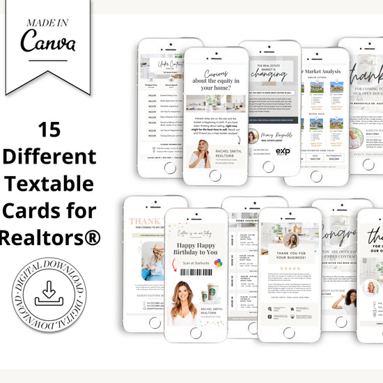 Digital Business Card Bundle | Textable Real Estate Cards | Real Estate Marketing | Canva Template | Textable Prospecting Cards | Open House