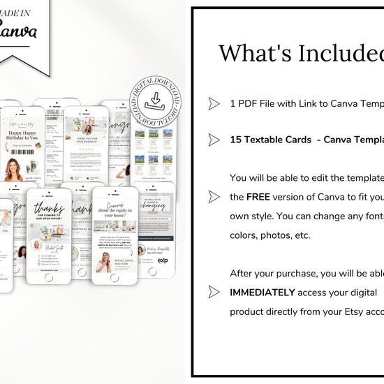 Digital Business Card Bundle | Textable Real Estate Cards | Real Estate Marketing | Canva Template | Textable Prospecting Cards | Open House