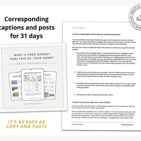 August Real Estate Captions & 31 Matching Real Estate Canva Posts | Real Estate Instagram Posts | Real Estate Marketing | Canva Template