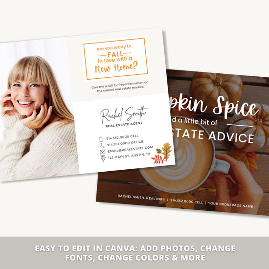 Real Estate Fall Postcard | Pumpkin Spice Real Estate | Real Estate Marketing | Fall Newsletter | Autumn Mailer | Fall Farming Card | Canva