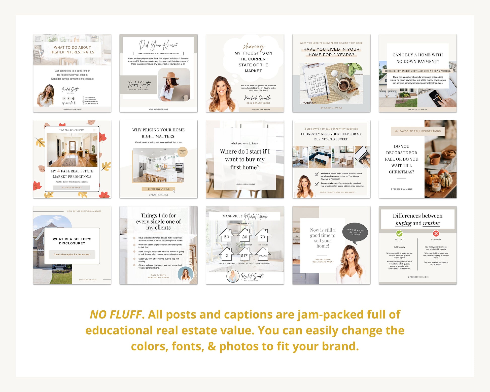 September Real Estate Captions & 30 Matching Real Estate Canva Posts | Real Estate Instagram Posts | Real Estate Marketing | Canva Template