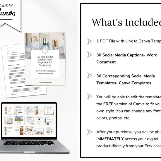 September Real Estate Captions & 30 Matching Real Estate Canva Posts | Real Estate Instagram Posts | Real Estate Marketing | Canva Template