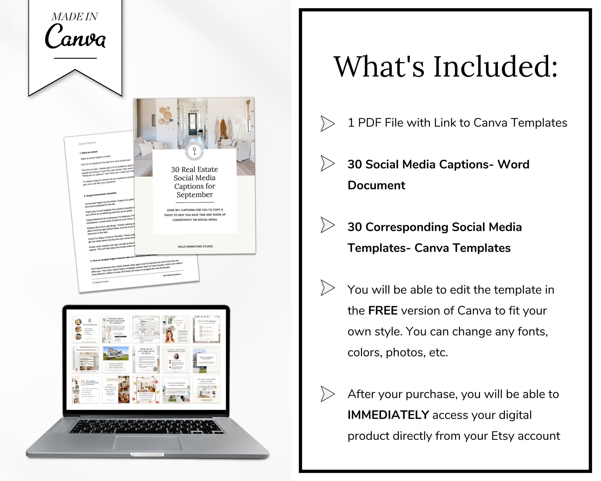 September Real Estate Captions & 30 Matching Real Estate Canva Posts | Real Estate Instagram Posts | Real Estate Marketing | Canva Template