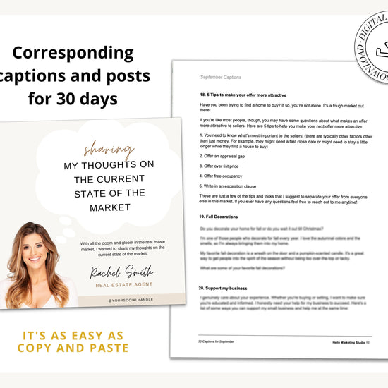 September Real Estate Captions & 30 Matching Real Estate Canva Posts | Real Estate Instagram Posts | Real Estate Marketing | Canva Template