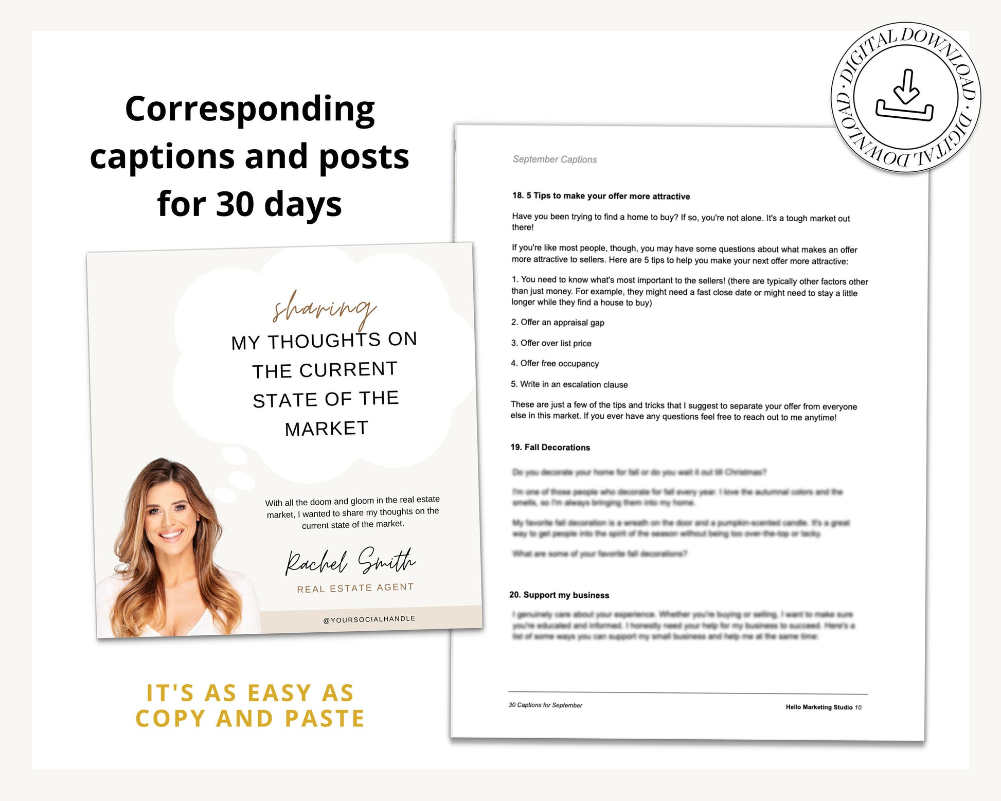 September Real Estate Captions & 30 Matching Real Estate Canva Posts | Real Estate Instagram Posts | Real Estate Marketing | Canva Template