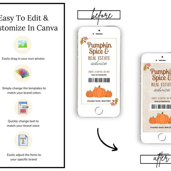 Fall Digital Coffee Gift Card | Textable Pumpkin Spice & Real Estate Advice | Fall Real Estate Marketing | Autumn | Canva Realtor Marketing