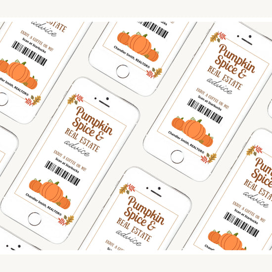 Fall Digital Coffee Gift Card | Textable Pumpkin Spice & Real Estate Advice | Fall Real Estate Marketing | Autumn | Canva Realtor Marketing