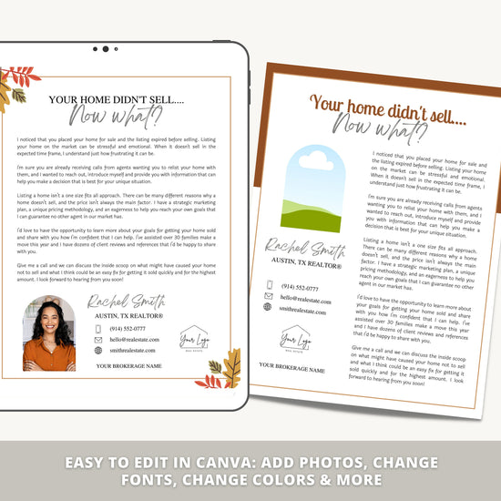 Fall Real Estate Expired Listing Flyer | Real Estate Marketing | Canva Template | Real Estate Template | Agent Flyer | Real Estate Postcard
