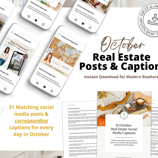 October Real Estate Captions & 31 Matching Real Estate Canva Posts | Real Estate Instagram Posts | Real Estate Marketing | Canva Template