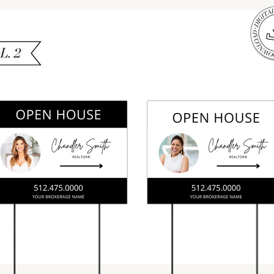 Real Estate Yard Open House Sign Template | For Sale Yard Sign | Customizable For Sale Signage | Open House Directional | Black Template