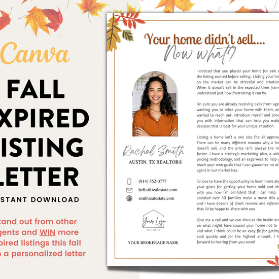 Fall Real Estate Expired Listing Flyer | Real Estate Marketing | Canva Template | Real Estate Template | Agent Flyer | Real Estate Postcard
